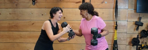 Women train and laugh